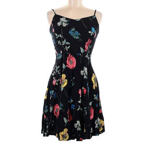Old Navy Floral Skater Mini Dress Black Smocked Cami Medium